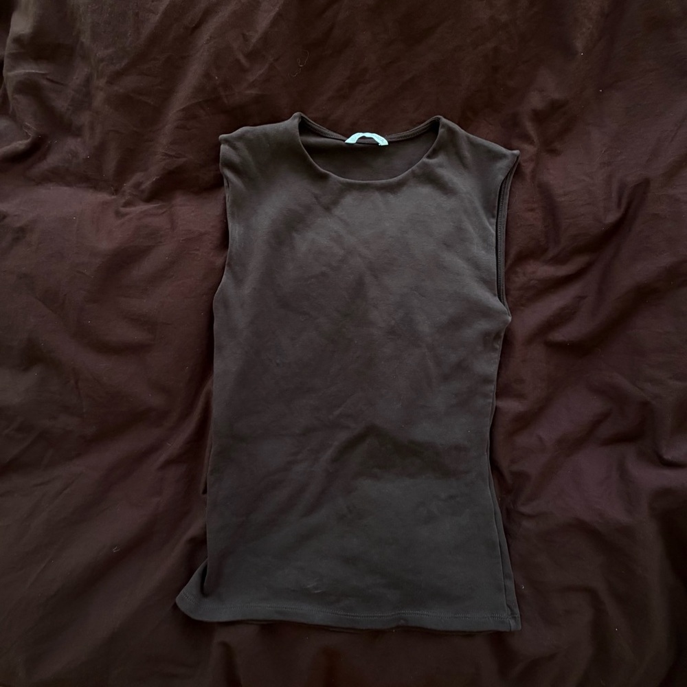 Zara Boat Neck Brown Tank Top